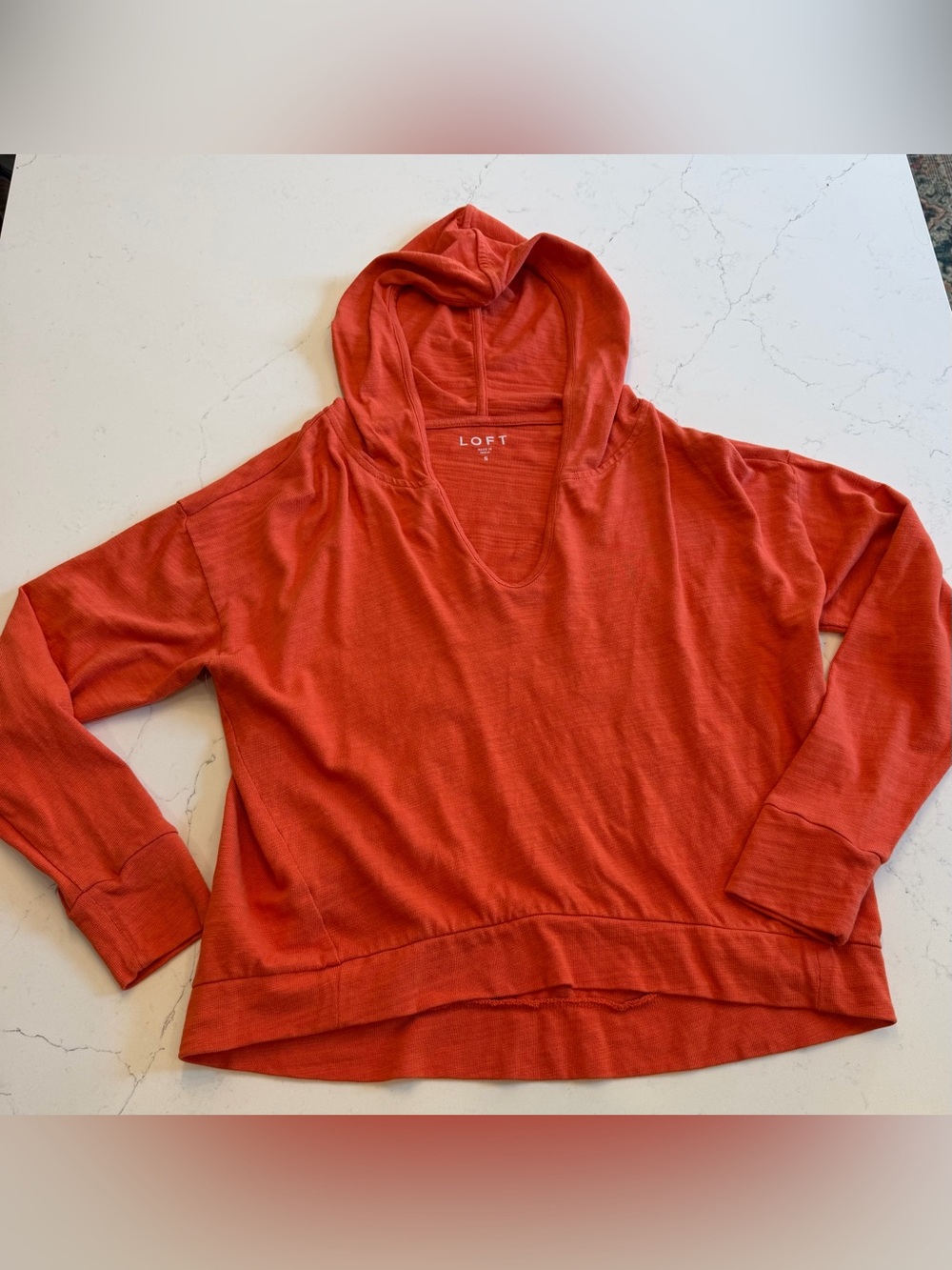 LOFT Women's orange Hooded V-Neck Pullover Top small